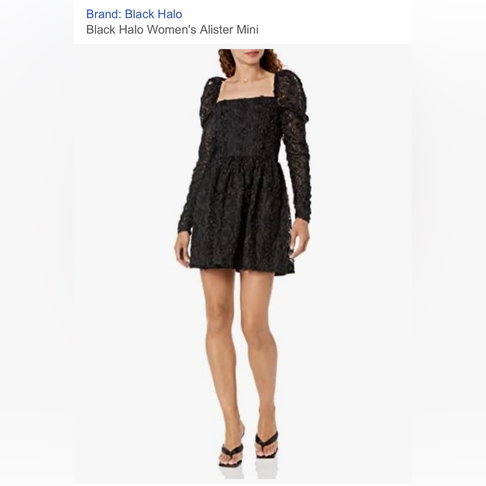 NWT Black Halo Alister Mini dress,  Floral Lace Applique Long Sleeve Babydoll